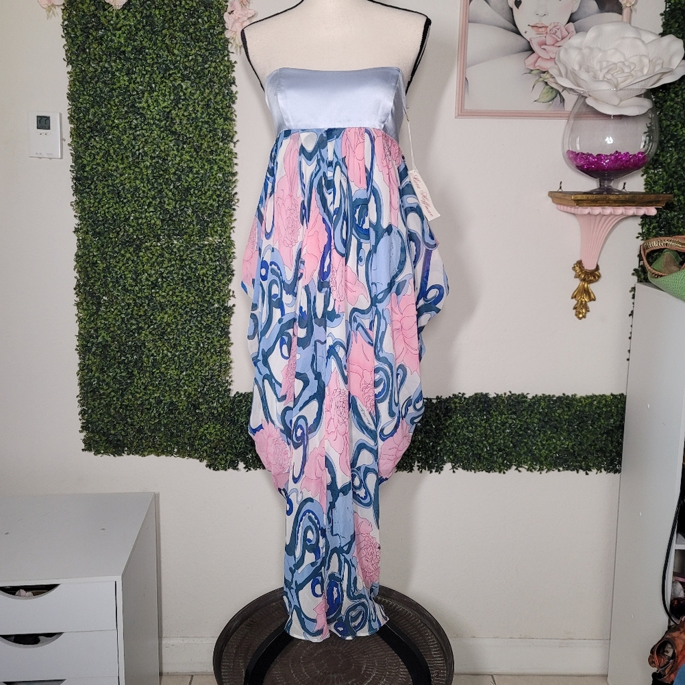 Mara Hoffman Strapless Pink and Blue Silk Maxi Dress